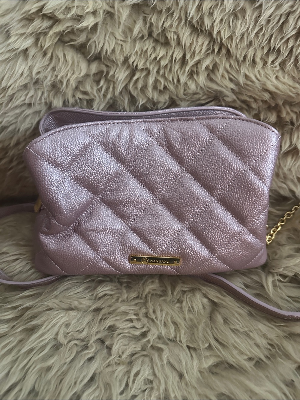 Joy Mangano Quilted Leather Metallic Pink Crossbody Bag